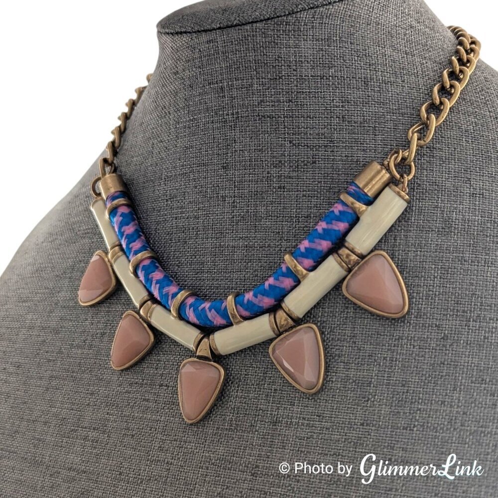 J.Crew Maximalist Statement Necklace – Gold Tone with Braided Cord & Resin Drops - Picture 4 of 13
